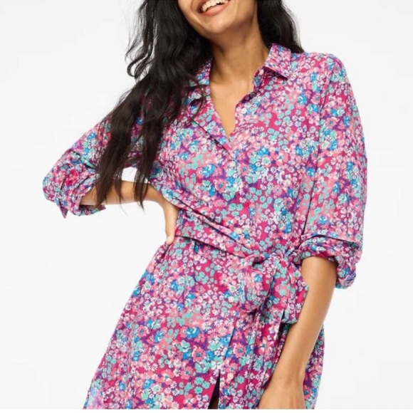 J Crew Dress Womens 2X Floral Shirt Button Up Lightweight Waist Tie Bloomcore - Picture 1 of 12